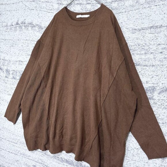 Merilic Oversized Drop Shoulder Knit Sweater Camel Relaxed Fit - Picture 2 of 5